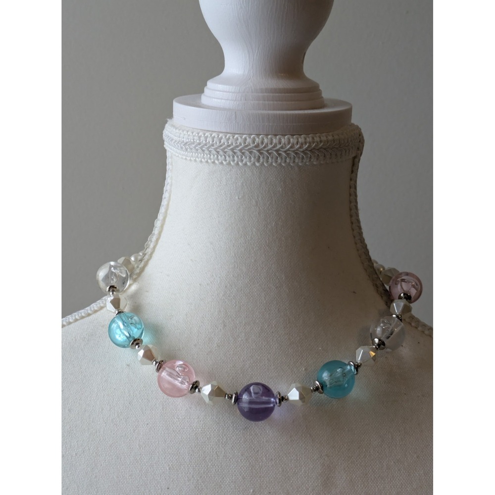 Vintage Beaded Collar Necklace Pastel Faux Pearl Party‎ Evening Chunky Dress Up
